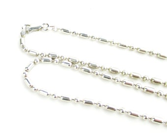 Sterling Silver Ball Bead Chain Necklace, Made in Italy 36 Inch Long Pallini Rope Length Vintage Silver Layering Jewelry