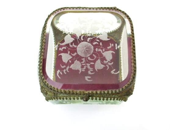 Antique Jewelry Casket, Ormolu Box Etched Morning… - image 3