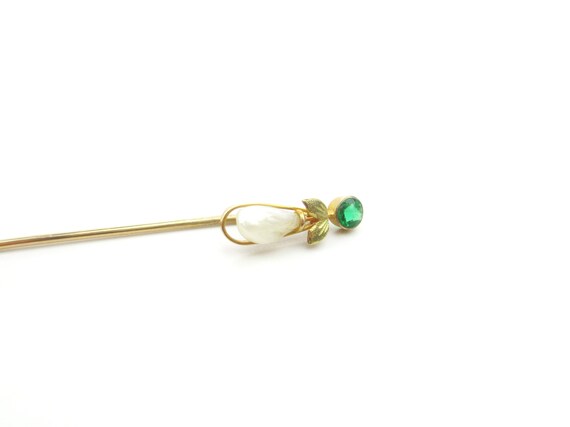 Antique 10K Gold Stick Pin, Edwardian Emerald Pas… - image 5