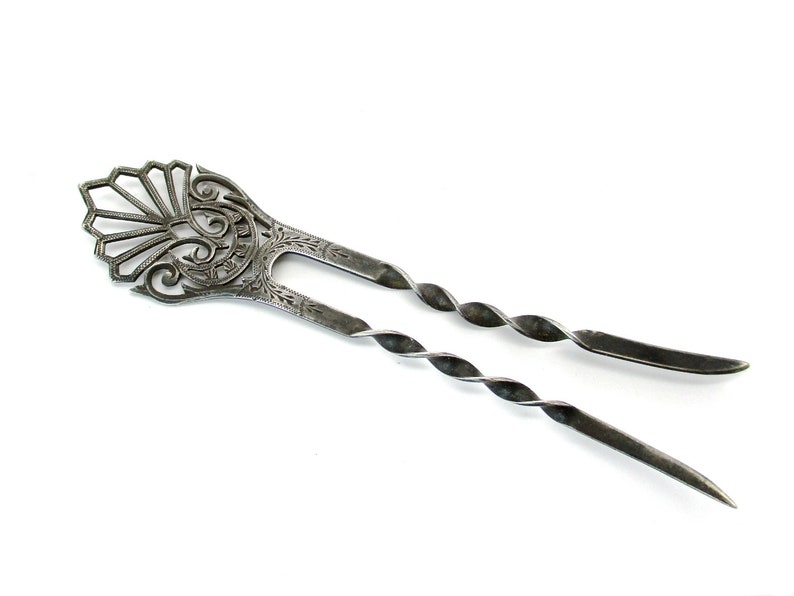 Victorian Hair Pin Comb Engraved Sterling Silver 2 Twisted Etsy