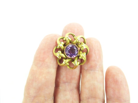 Antique Watch Pin, 14K Gold 2-ct Amethyst Brooch … - image 2