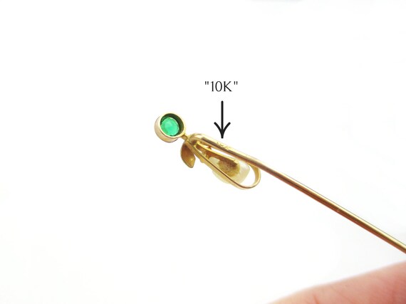 Antique 10K Gold Stick Pin, Edwardian Emerald Pas… - image 8