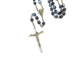 Catholic Rosary Beads Italy Crucifix Necklace 5 Decades Prayer Beads Virgin Mary Sacred Heart Vintage Religious Jewelry