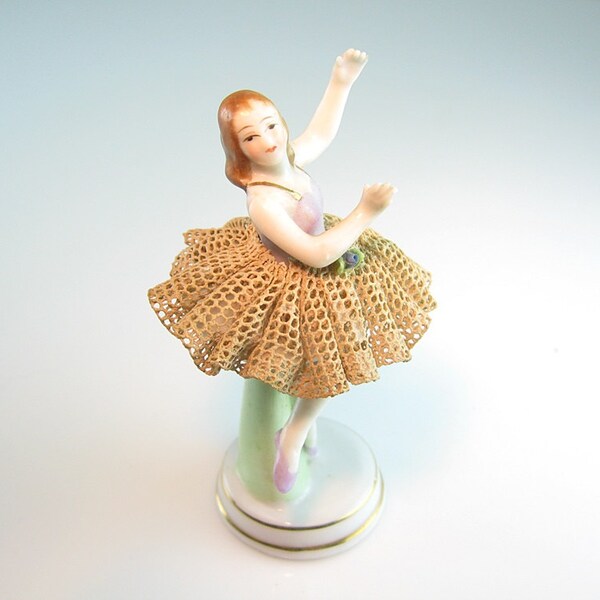 Ballerina Figurine Hand Painted China Occupied Japan Figurine 1940s Ballet Dancer Tulle Tutu