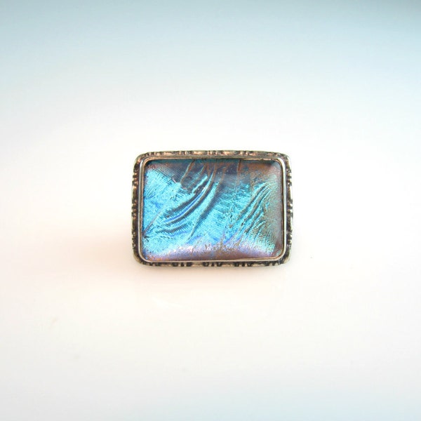 Blue Morpho Butterfly Wing Pin Sterling Silver England Vintage Art Deco 1920s Jewelry