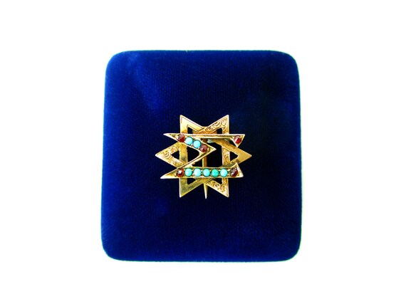 14K Gold Turquoise & Garnet Delta Sigma Delta Brooch U Penn Fraternity Pin Antique 1800’s Dental Collectible