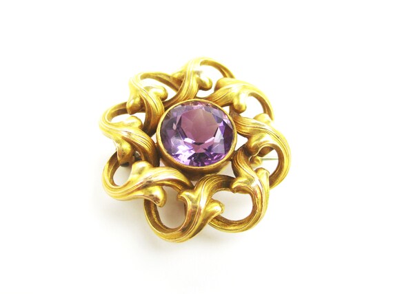 Antique Watch Pin, 14K Gold 2-ct Amethyst Brooch … - image 7