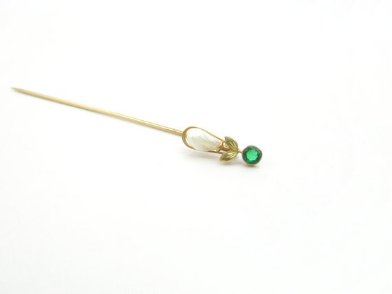 Antique 10K Gold Stick Pin, Edwardian Emerald Pas… - image 2