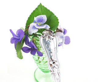 Antique Sterling Silver Spoon, Violets Art Nouveau Flowers Monogram F, 1900s Whiting Violet Fine Flatware Afternoon Tea