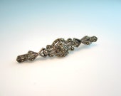 Marcasite Brooch Sterling Silver Vintage Art Deco Style Geometric Sunburst Jewelry 1980s