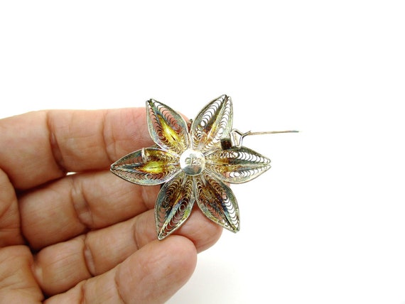 Sterling Silver Filigree Brooch, Spun Silver 925 Flow… - Gem Sterling Silver Filigree Brooch, Spun Silver 925 Flow… - Gem