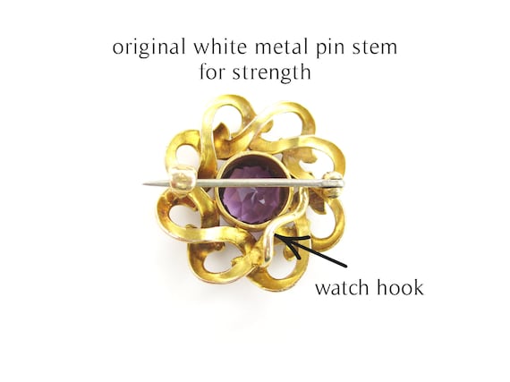 Antique Watch Pin, 14K Gold 2-ct Amethyst Brooch … - image 8