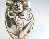 Hobé Sterling Silver Brooch Repoussé Flower Vintage 1940s Handmade Art Deco Jewelry