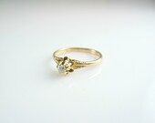 Antique Edwardian Engagement Ring Diamond 14 K Yellow Gold Solitaire 1910s Size 8 (Q)