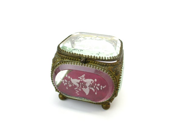 Antique Jewelry Casket, Ormolu Box Etched Morning… - image 5