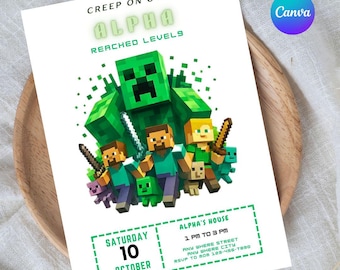 Bewerkbare uitnodiging voor een gamerverjaardag: Pixel videogame-thema (digitale download)