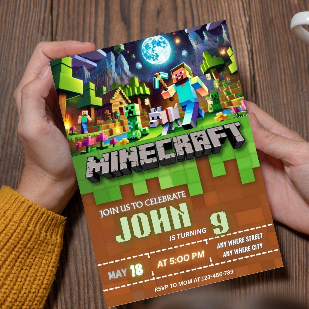 Minecraft Birthday Invitation | Gamer Party, Editable Canva Template ...