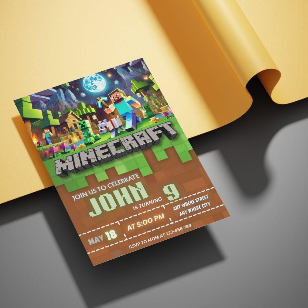 Minecraft Birthday Invitation | Gamer Party, Editable Canva Template ...