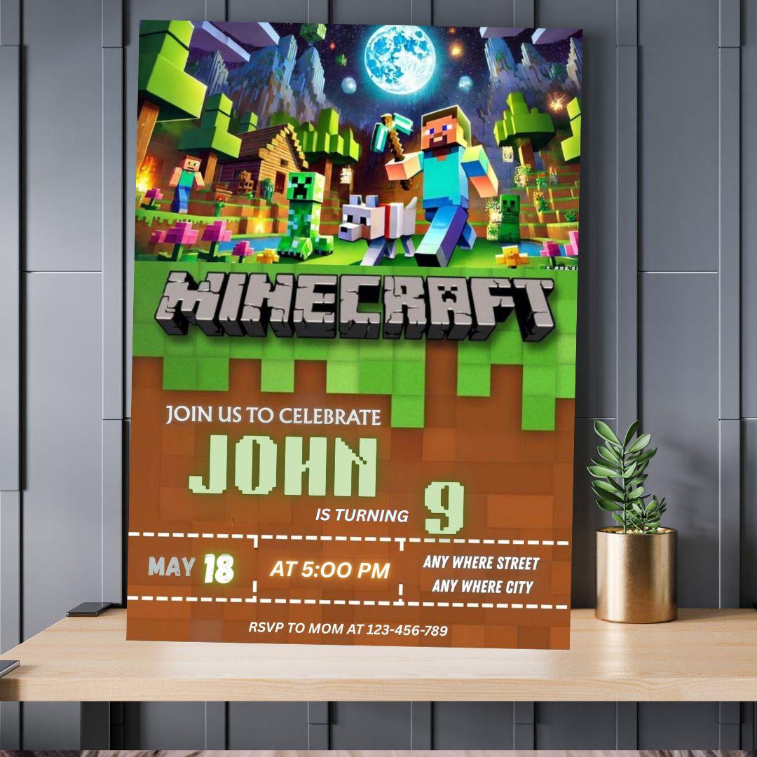 Minecraft Birthday Invitation | Gamer Party, Editable Canva Template ...