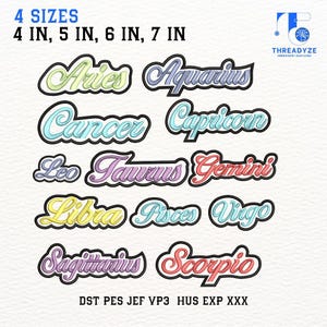 Borduurontwerpen dierenriem – 12 horoscooptekens digitale download, appliquéontwerpen voor patches