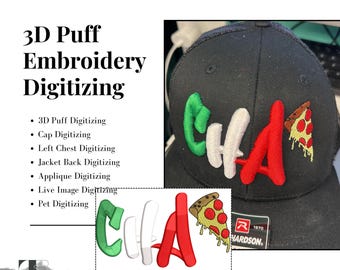3D Puff Stickerei Digitalisierungsservice - Individuelle Stickdatei (Digitale Datei)