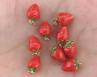 Mireval Sterling Silver Enameled Strawberry Charm on an Optional Charm Holder Mireval Sterling Silver Enameled Strawberry Charm on an Optional Charm Holder