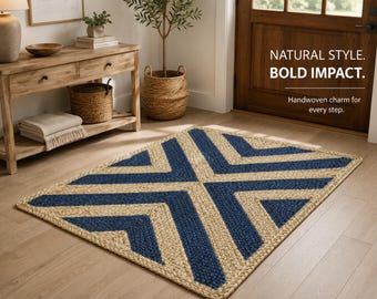Handwoven Floor Decor: Handmade Braided Jute Rug, Farmhouse Carpet