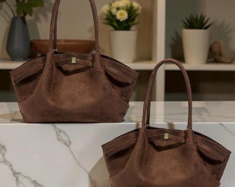 Wildleder Schulter Tragetasche: Braune Vintage Hobo Geldbörse, Weiche Luxus Arbeitshandtasche für Frauen
