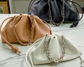 Soft Leather Shoulder Bag for Women , Minimalist Cowhide Tote Handbag