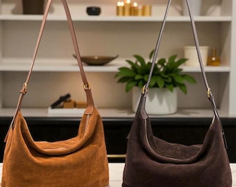 Sac à bandoulière vintage en cuir suédé - Sac à main hobo en cuir souple et souple pour femme