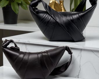 Lambskin Croissant Shoulder Bag: Soft Unisex Crescent Handbag