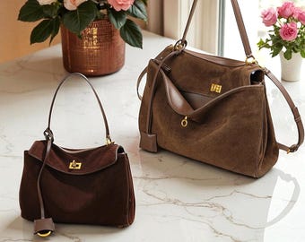 Suede Tote Bag: Women's Soft Suede Leather Shoulder Handbag, Slouchy Style Purse