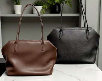 Genuine Leather Tote Bag: Soft Cowhide Shoulder Bag for Women, Work Purse