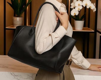 Leather Commuter Tote Bag: Handcrafted Large Shoulder Handbag, Durable Business Work Purse