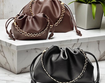 Soft Leather Shoulder Bag: Women's Minimal Tote, Split Leather Handbag