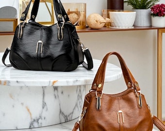 Bolso de hombro de piel auténtica de lujo: bolso bandolera con asa superior para mujer