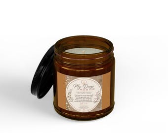 Hand-Poured Soy Scripture Candle | Amber Jar, Black Lid, John 3:16