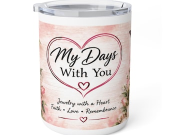 Taza de café isotérmica de 295 ml con diseño conmemorativo "Mis días contigo" y forma de corazón.