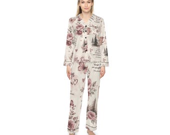 Pijama de satén con estampado floral "My Days With You" / Conjunto de pijama para mujer