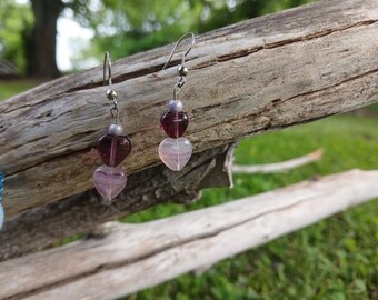 Pendientes colgantes de corazón rosa hechos a mano para mujer – Joyería con cuentas