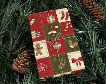 Christmas Advent Patchwork Gift Wrap Papers | Holiday Wrapping Paper