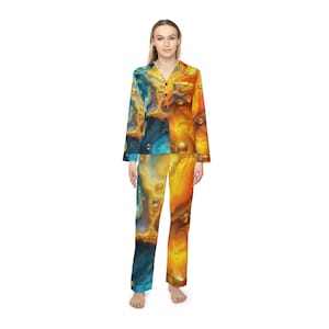 Vibrant Satin Pajama Set - Women&#39;s Loungewear Sleepwear