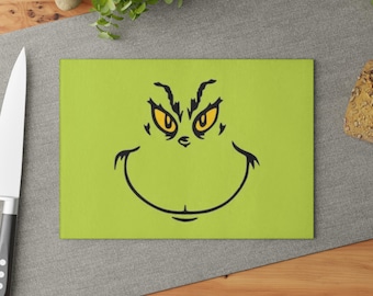 Grinch Glass Cutting Board, Holiday Kitchen Decor