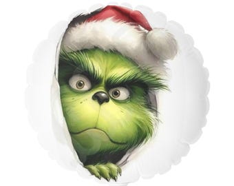 Grinch Face Santa Hat Balloon 11" Round | Heart-Shaped