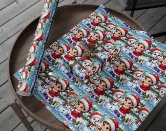 Snowman Christmas Wrapping Paper, Festive Wrap, Glossy or Matte Finish