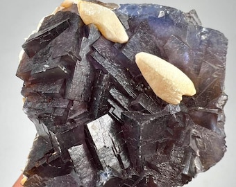 95g Natural Purple Fluorite with Calcite Crystal Cluster | Cubic Fluorite Mineral Specimen | Pakistan