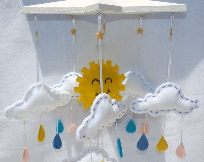Baby Crib Mobile Baby Sun Cloud Rain Star Felt Mobile Etsy