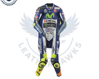 New Valentino Rossi Movistar Yamaha 2016 Motorcycle Riding Suit, GPlus Motorbike Original Leather Racing Suit, Gift For Bikers