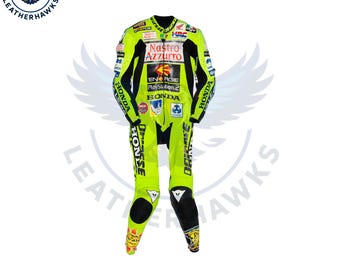 Valentino Rossi Honda Nastro Azzurro 2000 Moto GP motorcykelställ, GPlus motorcykel original läderracingställ, present till motorcyklister
