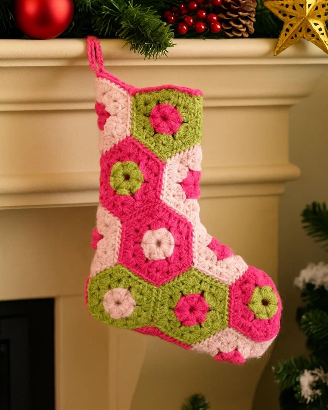Christmas Stocking Granny Square Pattern, Winter Decor Diy Crochet ...